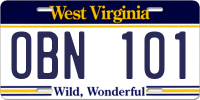 WV license plate OBN101
