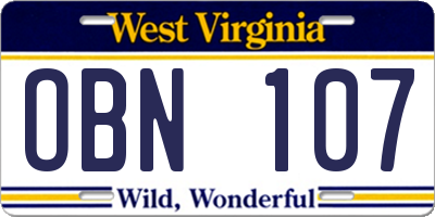 WV license plate OBN107