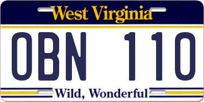 WV license plate OBN110