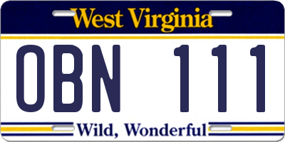 WV license plate OBN111