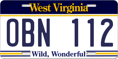 WV license plate OBN112