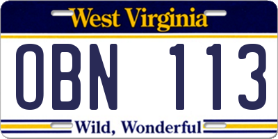 WV license plate OBN113