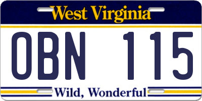WV license plate OBN115