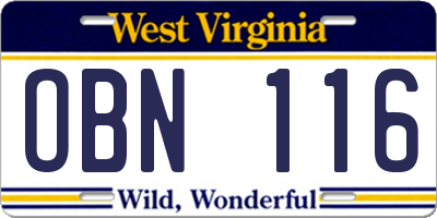 WV license plate OBN116
