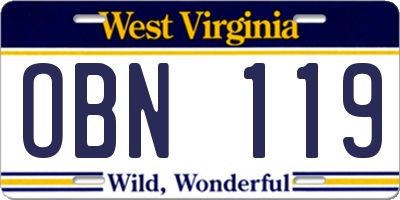 WV license plate OBN119