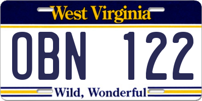 WV license plate OBN122