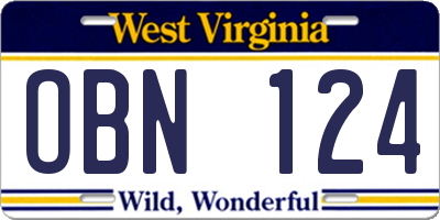 WV license plate OBN124
