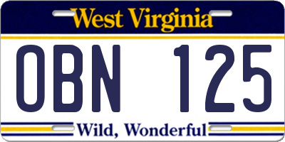 WV license plate OBN125