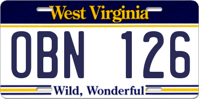 WV license plate OBN126