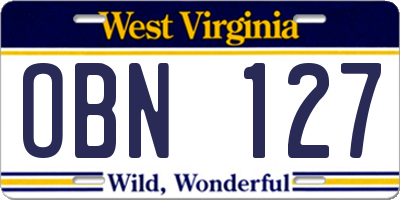WV license plate OBN127