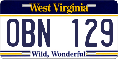 WV license plate OBN129