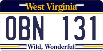 WV license plate OBN131