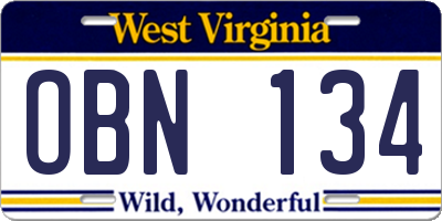 WV license plate OBN134