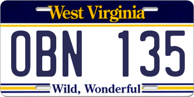 WV license plate OBN135