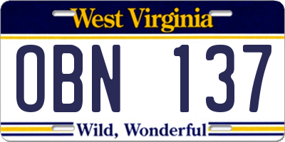 WV license plate OBN137