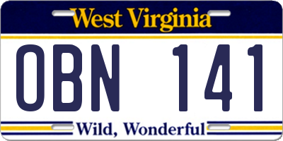 WV license plate OBN141