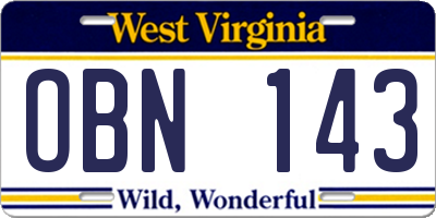 WV license plate OBN143