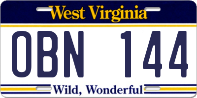 WV license plate OBN144