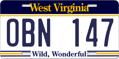 WV license plate OBN147