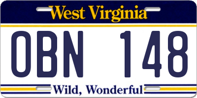 WV license plate OBN148