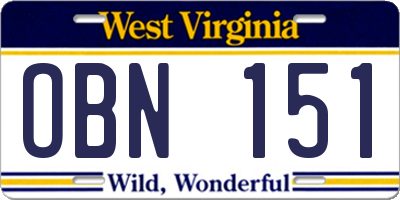 WV license plate OBN151