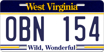 WV license plate OBN154