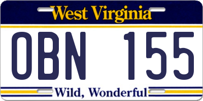 WV license plate OBN155