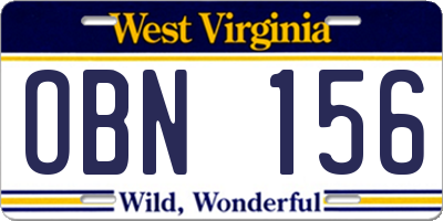 WV license plate OBN156