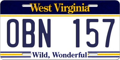 WV license plate OBN157