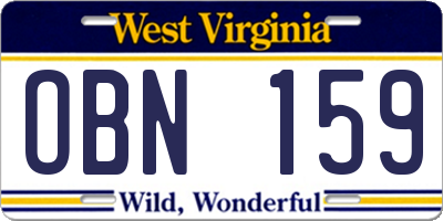 WV license plate OBN159