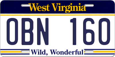 WV license plate OBN160