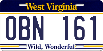 WV license plate OBN161