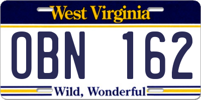 WV license plate OBN162