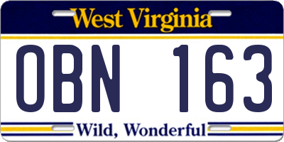 WV license plate OBN163
