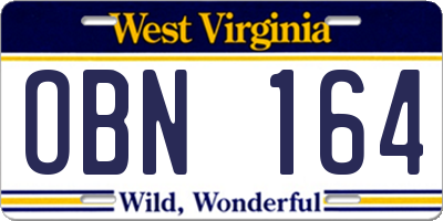 WV license plate OBN164