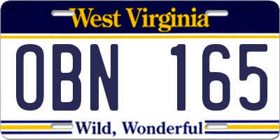 WV license plate OBN165