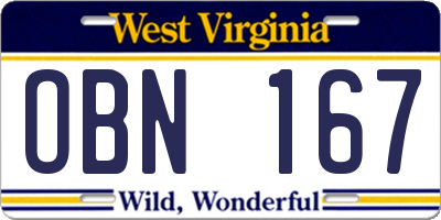WV license plate OBN167