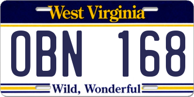 WV license plate OBN168