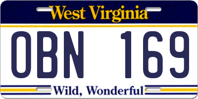 WV license plate OBN169