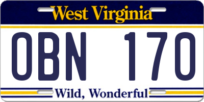 WV license plate OBN170