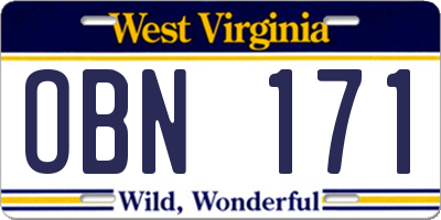WV license plate OBN171
