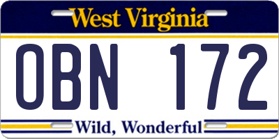 WV license plate OBN172