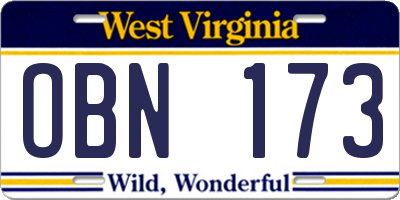 WV license plate OBN173