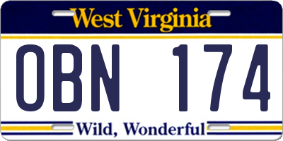 WV license plate OBN174