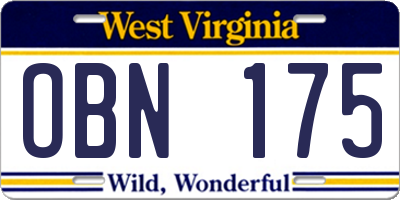 WV license plate OBN175