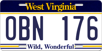 WV license plate OBN176