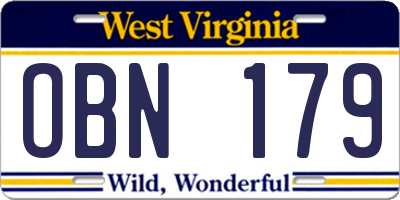 WV license plate OBN179
