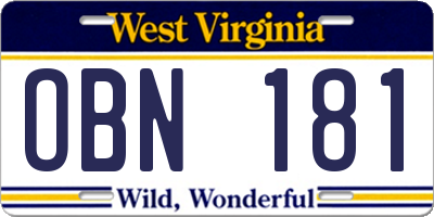WV license plate OBN181