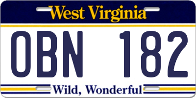 WV license plate OBN182