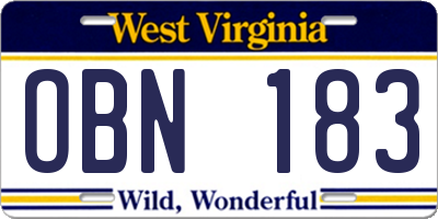 WV license plate OBN183